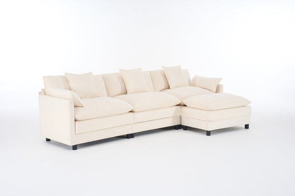 English Elm 108" L-shaped Chenille Cloud Sectional Deep Seat Sofa with Ottoman for Living Rooms Beige W3244S00003