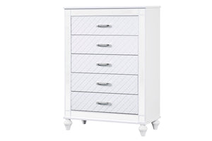 English Elm Livorno Embossed Silver Champagne Chest with Felt-Lined Top Drawer, Dovetail Full-Extension Drawers, Mirror Trim Accents Silver+White 50 L x 39 W x 20 H B078P286324