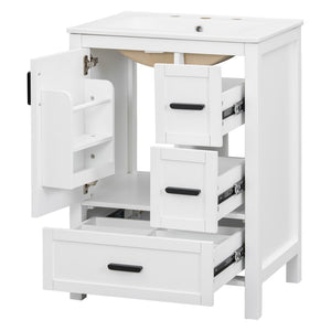 English Elm Modern 24 Inch Bathroom Vanity Solid Wood Cabinet with Ceramic Sink and Soft Close Storage White N729P292859K