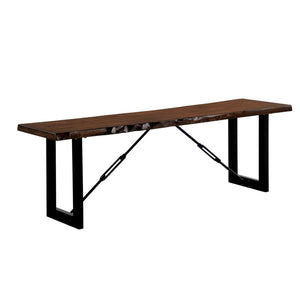 English Elm Rectangular Industrial Bench Walnut Wood Seat Black Powder Coated Metal Frame Entryway B056P417100