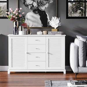 English Elm HOMCOM Modern Sideboard Buffet Cabinet with 4 Drawers & 2 Louvered Doors, White Storage Credenza W2225S00052