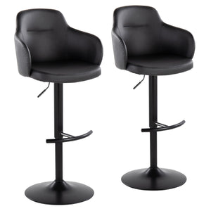 English Elm Boyne Adjustable Barstool Set Of 2 - Modern Swivel Design In Black Faux Leather & Sturdy Metal Base B202S00744