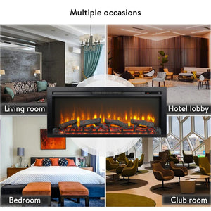 English Elm 44 Inch Recessed Electric Fireplace with Led Flame Heater and Remote for Living Rooms W1769P171420