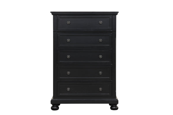 English Elm Meade Contemporary 5-Drawer Chest with Felt-Lined Top, Dovetail Construction & Wood Feet for Style Black 39.5 L x 53 W x 20.5 H B078P301544