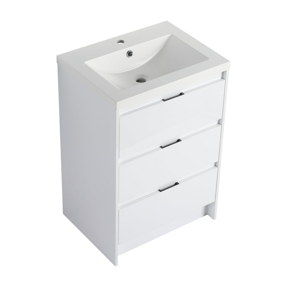 English Elm 36" Freestanding Bathroom Vanity Set With Resin Sink, Soft-Close Drawers, And Stylish Wall Cabinet W999S00434