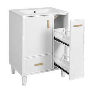English Elm Christopher Knight Home® - 24" Bathroom Vanity with Ceramic Sink, Solid Wood Frame, Soft-Close Drawers & Ample Storage Appeal White N759P269734K