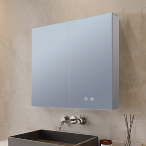 English Elm Corsica Double Door Led Medicine Cabinet with Defogger and Soft Close Aluminum Frame B2731P477798