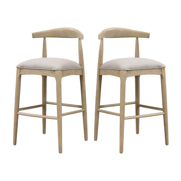 English Elm Christopher Knight Home® - BAR STOOL ladder-back farmhouse set of 2 with upholstered rubberwood seats, tapered legs, timeless charm Grey N771P339893D