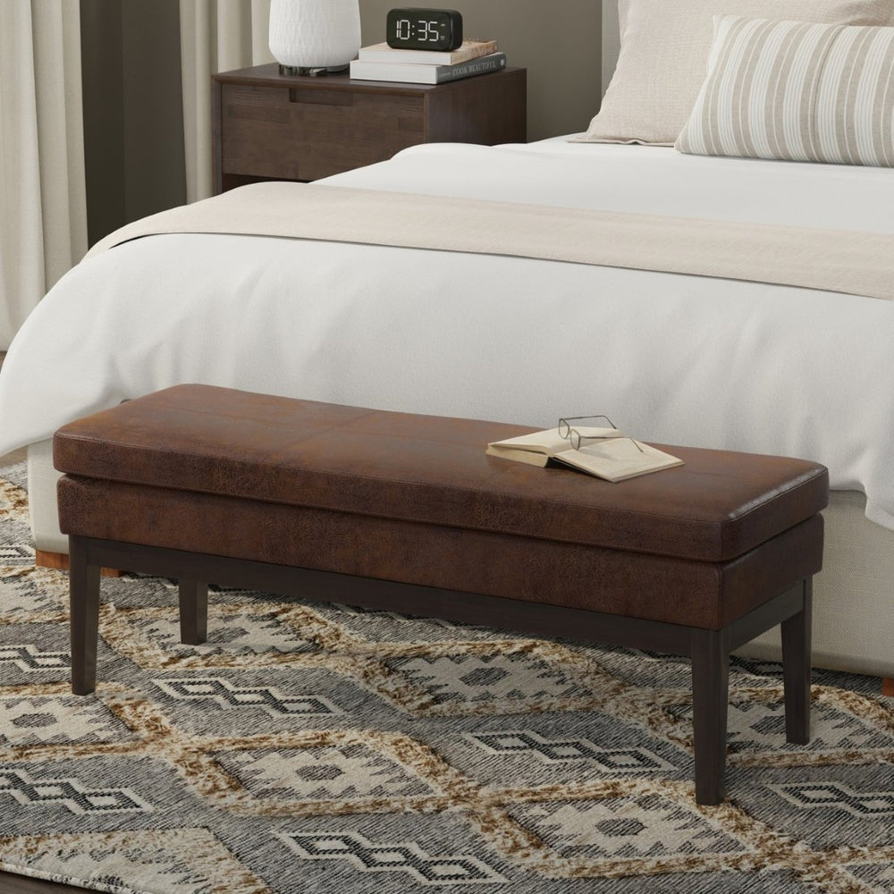 English Elm Carlson Faux Leather Upholstered Bench Vintage Padded Seat for Entryway or Bedroom Brown B136P436938