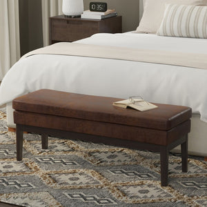 English Elm Carlson Faux Leather Upholstered Bench Vintage Padded Seat for Entryway or Bedroom Brown B136P436938