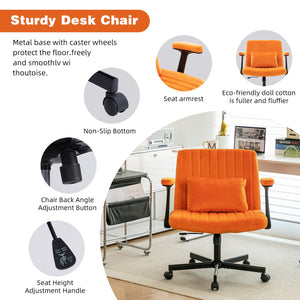 English Elm Orange Velvet Criss Cross Office Chair with Wheels - Ergonomic Swivel, Adjustable Tilt, Plush Pillow Support W3394P336174
