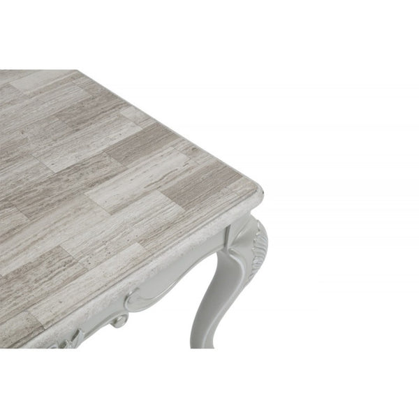 English Elm Traditional Faux Marble Coffee Table Hand Carved Cabriole Legs Antique White Finish B011P457607