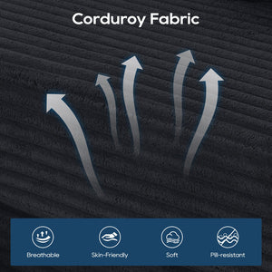 English Elm Memory foam L-shaped compression sofa bed with corduroy upholstery, modular no-assembly design, cloud comfort and space-saving functionality for apartments and home theaters Black W2959S00008