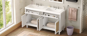 English Elm Christopher Knight Home® - 60 Inch Bathroom Vanity with Double Sinks SMC, Rattan Doors, Soft-Close Drawers, Stable Pine Legs White N817P296140W