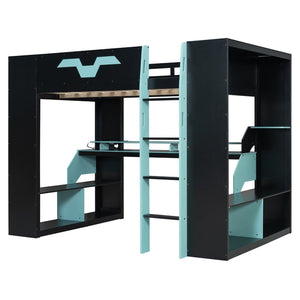 English Elm Full Size Gaming Loft Bed with Rgb Lighting Built-in Desk and Usb Charging Ports Blue LT000275AAC
