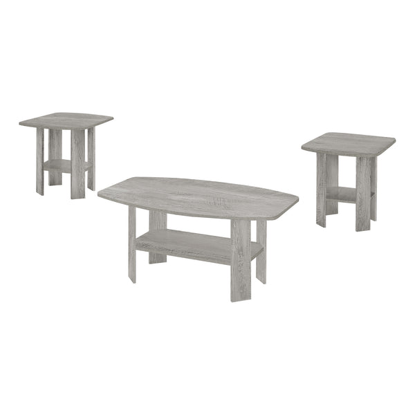 English Elm Table 3-Piece Set with Coffee and End Tables, Industrial Wood-Look, Rounded Safe Edges, Storage Shelves Grey 39 L x 25 W x 5 H B2710P219967