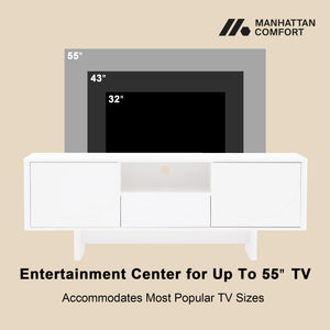 English Elm Ella Mid-Century 59" TV Stand with Cable Management, Adjustable Shelves, Drawer & Sled Legs White B365S00124
