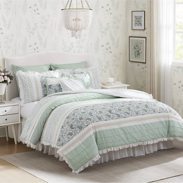 English Elm 9 Madison Park Dawn Cotton Percale 9-Piece Paisley Pintuck Comforter Set with Lace Trim and Pillows Aqua 23.43 L x 19.09 W x 18.11 H B03596965