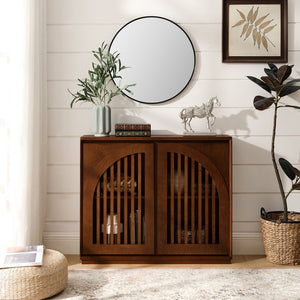 English Elm Mid Century Modern Fluted Sideboard Cabinet With Outlet Holes - Stylish Storage For Living Spaces W1801P362150