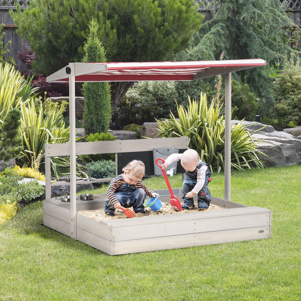 English Elm Outsunny Wooden Kids Sandbox with Tilting Canopy and Built-in Kitchen Playset W2225P200480