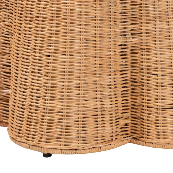 English Elm Scallop Handwoven Rattan Round Pouf Coastal Boho Footrest for Living Room or Bedroom B2750P467847