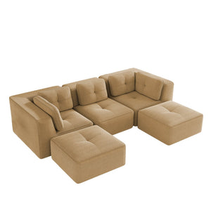 English Elm Modern Corduroy U-shaped Sectional with Tufted Cushions Deep Seat and Movable Ottomans Camel W714S01785