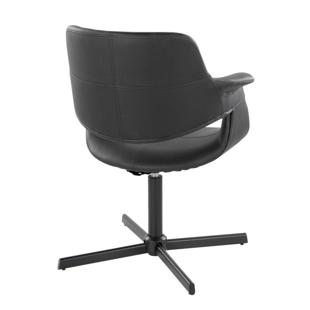 English Elm Vintage Flair Mid-Century Swivel Accent Chair - Black Faux Leather, 360° Comfort, X-Pedestal Base B202P223677