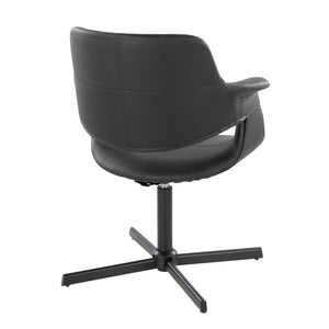 English Elm Vintage Flair Mid-Century Swivel Accent Chair - Black Faux Leather, 360° Comfort, X-Pedestal Base B202P223677