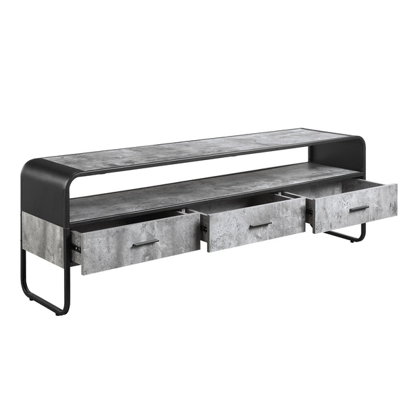 English Elm Modern Sleek TV Stand with Faux Concrete Top and Open Shelf Storage Minimalist Frame for Living Room Decor and Media Organization Black,Gray 17 L x 62.5 W x 11.5 H B2741P337175