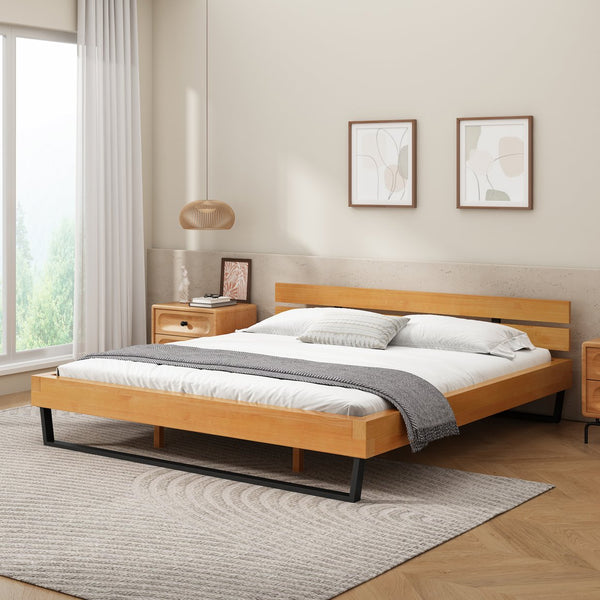 English Elm Christopher Knight Home® - PINE Wood Bed Frame King Size with Pine Grain & Black Iron Accents, Industrial Modern Durability Natural+Black N770P270083N_N770P270084N
