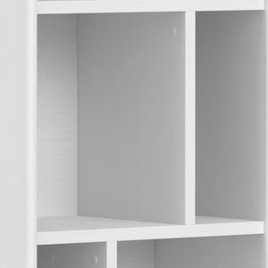 English Elm Draper Mid Century White Bookcase & Storage Unit — Solid Rubberwood, 6 Shelves, Drawer, Retro Chic B136P238620