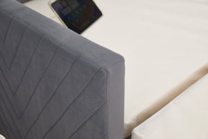 English Elm Twin Velvet Upholstered Daybed with Trundle, V-Pattern Backrest, USB Port, Side Pockets, Sturdy Design Grey W1361S00040