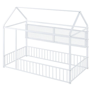English Elm Twin House Frame Bed Powder Coated Steel with Built in Shelves for Kids Room N737P175360K