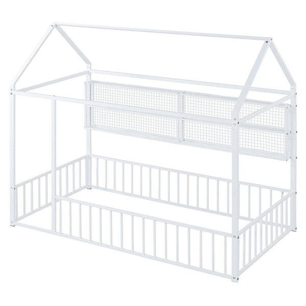 English Elm Twin House Frame Bed Powder Coated Steel with Built in Shelves for Kids Room N737P175360K