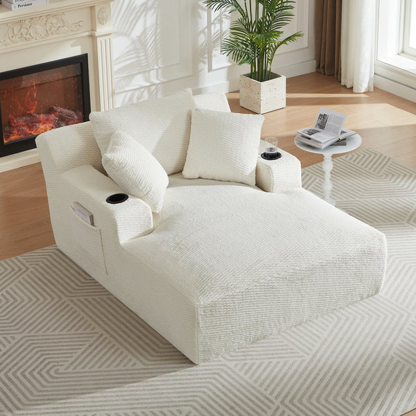 English Elm Oversized Chaise Lounge Chair with Plush Faux Fur Upholstery, Ergonomic Pocket-Spring Comfort, No Assembly Required Cream W2339P360526