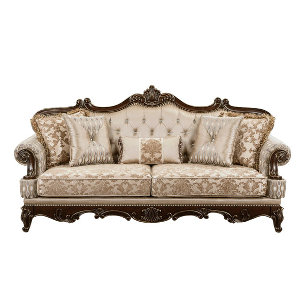 English Elm Formal Traditional Luxury Sofa Set - 2Pc Loveseat & Sofa, Cherry Finish With Elegant Gold Accents B011S01676