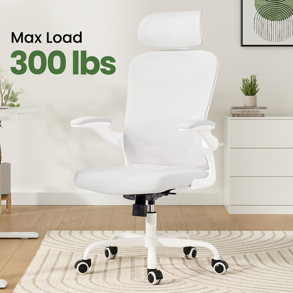 English Elm Ergonomic Office chair with adjustable headrest and lumbar support, breathable mesh, space-saving design White T3623P368571
