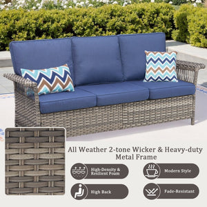 English Elm Outdoor Handwoven Pe Wicker Ottoman Set Patio Footrests with Weather Resistant Cushions Blue T3773P416503