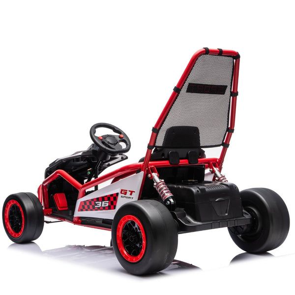 English Elm 24v Dual Motor Kids Go Kart with Drift Mode Roll Cage and Rear Suspension Ages 6 to 12 Red W1578P454055