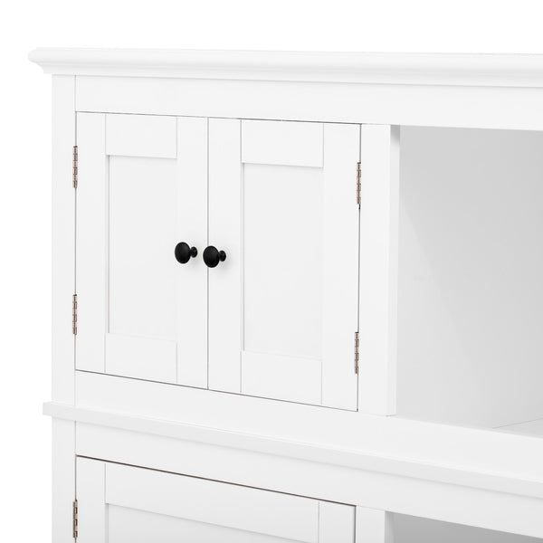 English Elm 3-in-1 Entryway Hall Tree with Cabinet Hooks Bench Drawers and Adjustable Shelving White SJ000160AAK