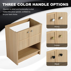 English Elm 30" Freestanding modern oak bathroom vanity with integrated basin, soft-close doors & open shelf storage, plywood construction W1972P268403