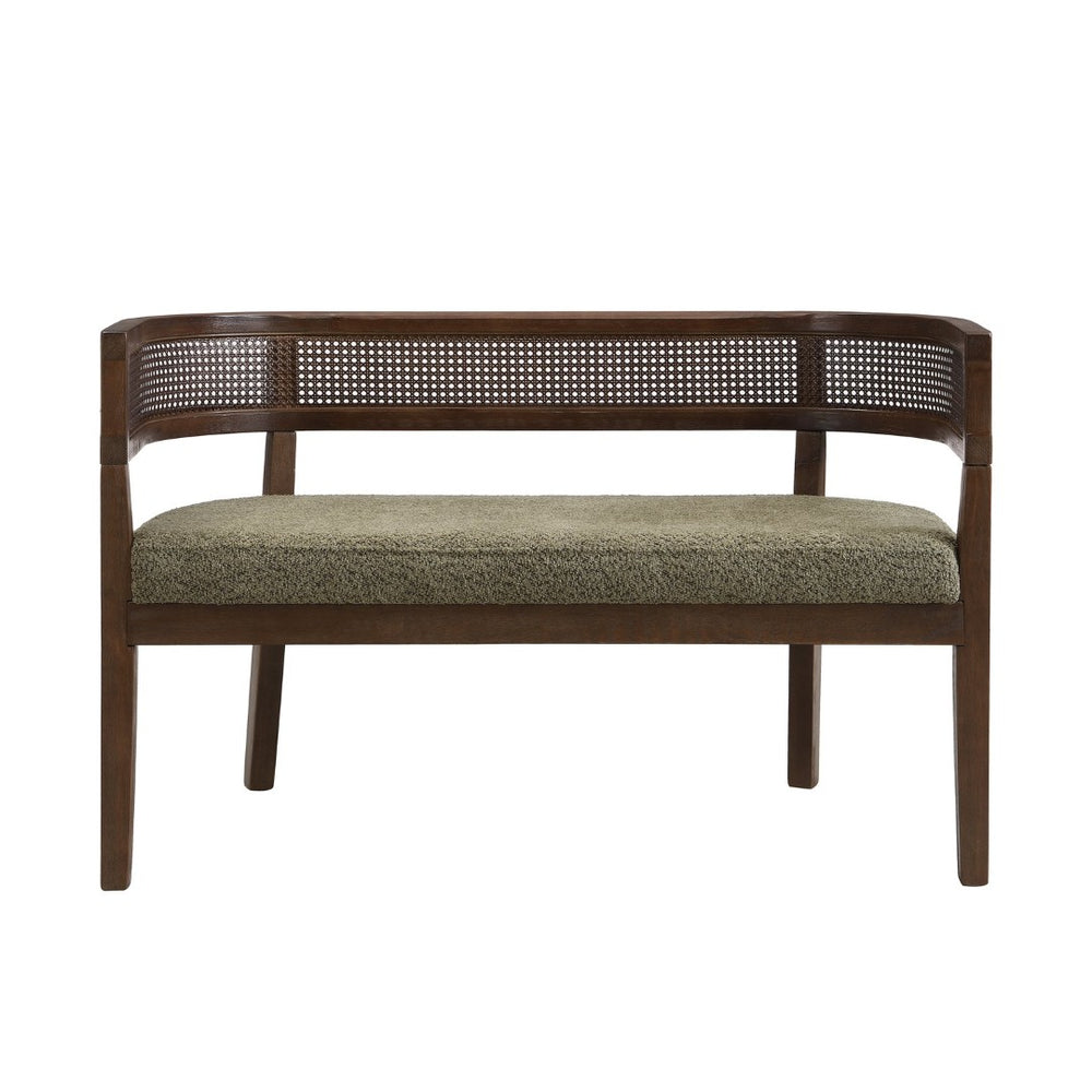 English Elm 47.5" Hand-woven Rattan Loveseat with Open Weave Back and Cushioned Two-seat Comfort Green,Walnut N771P381036L