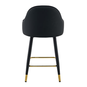 English Elm Set of 2 Pu Leather Barstools with Gold Footrest Curved Back for Kitchen Island Black W1151P383770