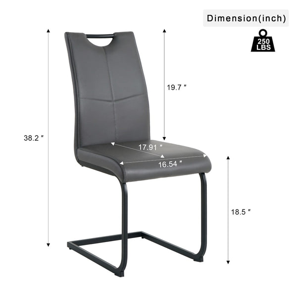 English Elm Modern White Pu Leather Dining Chairs with Black Metal Legs Ergonomic Set of 2 Charcoal+Grey W210P199100
