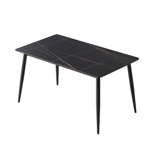 English Elm 55.12" Modern Artificial Stone Dining Table With Black Metal Legs - Seats 6, Easy To Clean & Stylish W1535S00492