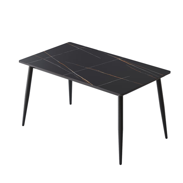 English Elm 55.12" Modern Artificial Stone Dining Table With Black Metal Legs - Seats 6, Easy To Clean & Stylish W1535S00492