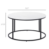 English Elm Homcom Round Coffee Table, 32 In Modern Center Table With Black Metal Frame, Coffee Tables For Living Room, White