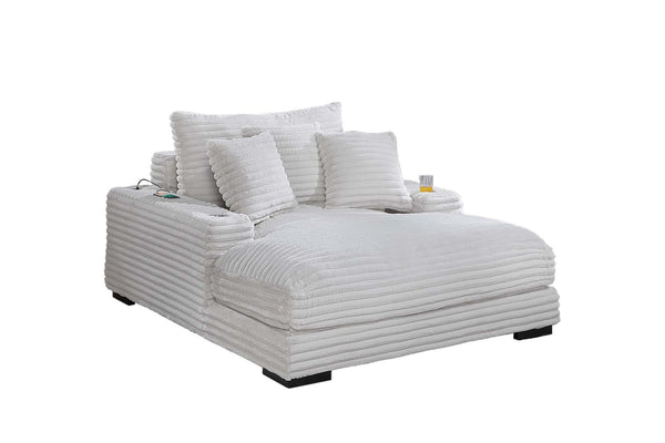 English Elm Modern Fur-Like Jumbo Corduroy Chaise Lounge with Cup Holders USB Port Plush Pillows Wooden Legs taupe 59 L x 21 W x 68 H B011P396713