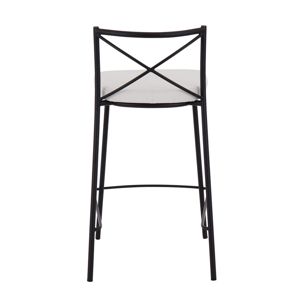 English Elm Modern Charlotte 25" Counter Stool Set of 2 — White Faux Leather, Black Metal Frame, X-Back Accent, 250lb B202P221785