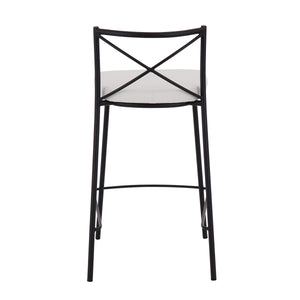 English Elm Modern Charlotte 25" Counter Stool Set of 2 — White Faux Leather, Black Metal Frame, X-Back Accent, 250lb B202P221785